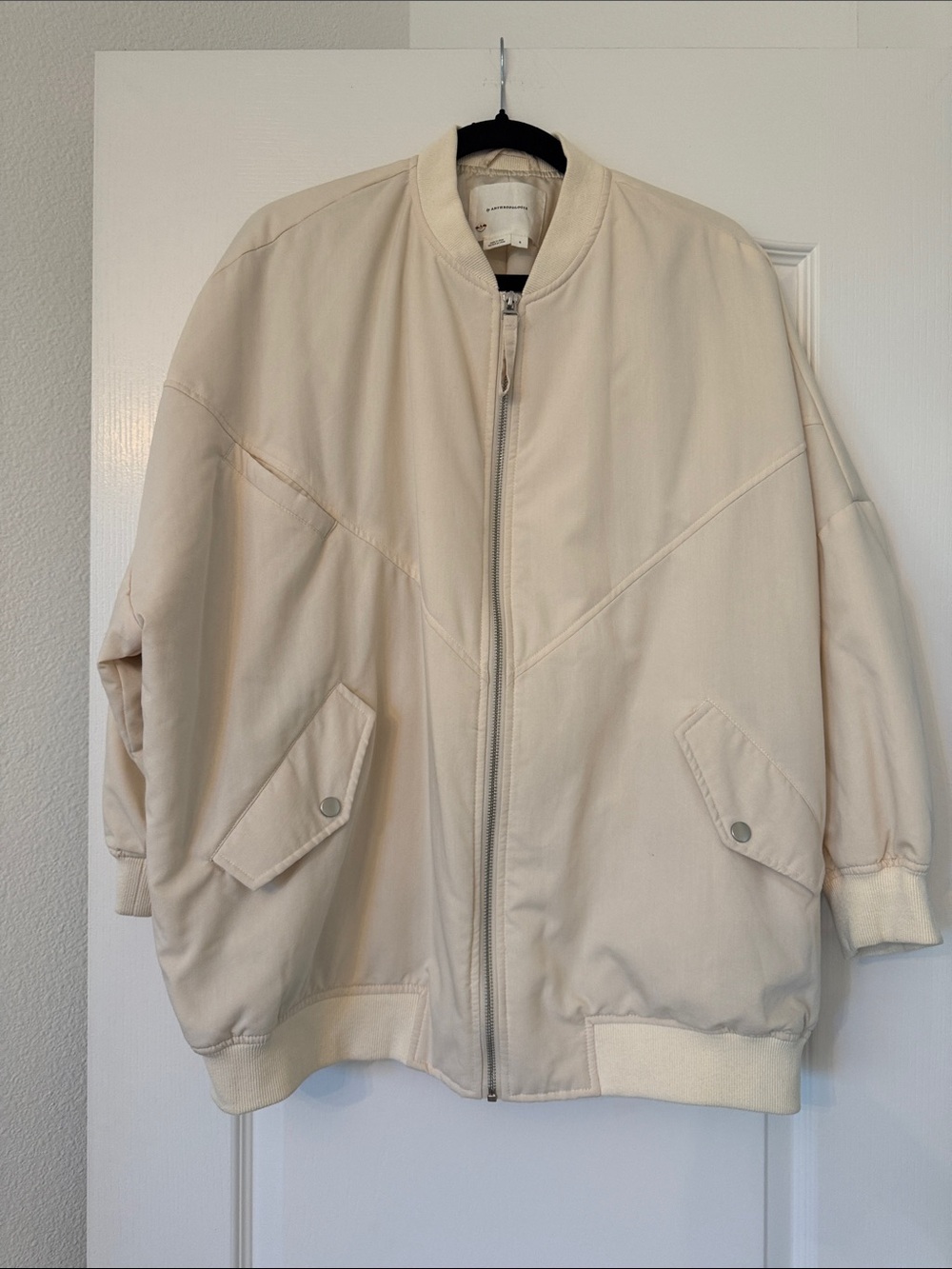 Anthropologie Cream Oversized Bomber Jacket